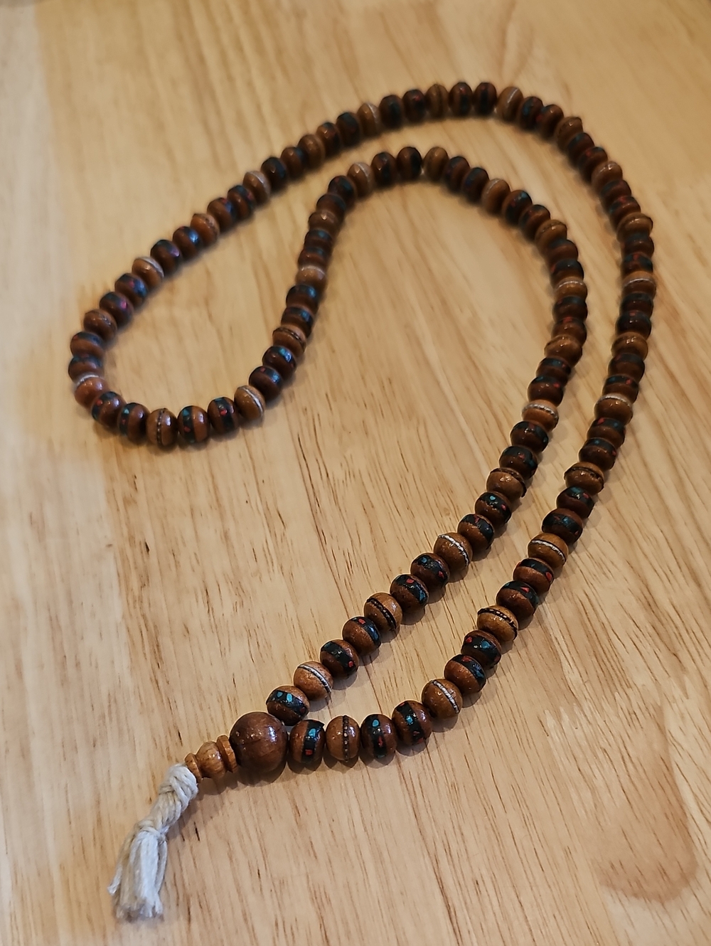Inlaid Sandalwood Beaded Mala Necklace